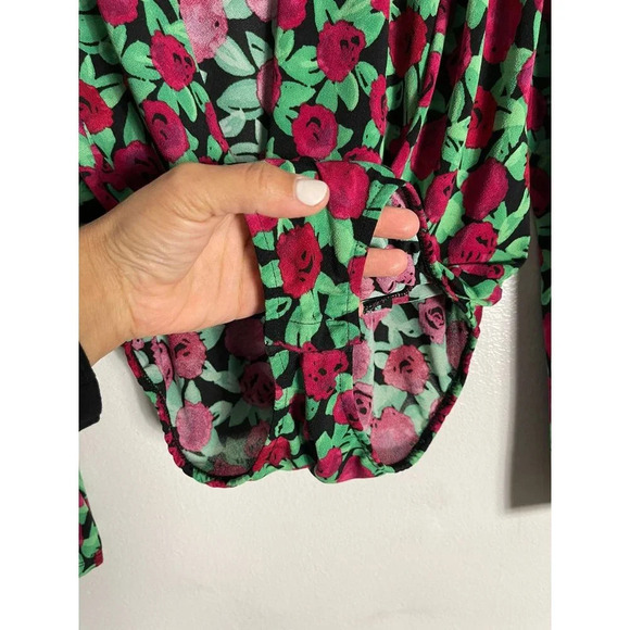Zara Trafaluc Womens Long Sleeve Wrap Front Bodysuit Green Red Floral Sz S - Picture 6 of 7